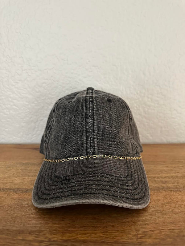 Gold Chain Dad Hat - Black Denim