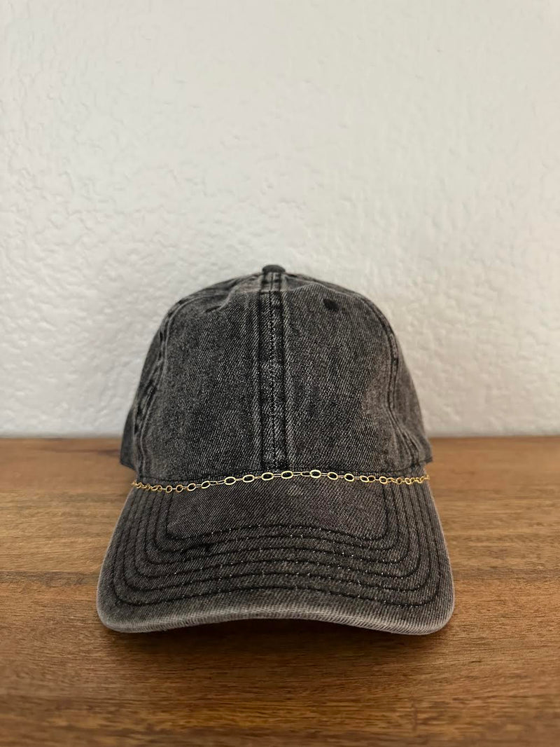 Gold Chain Dad Hat - Black Denim