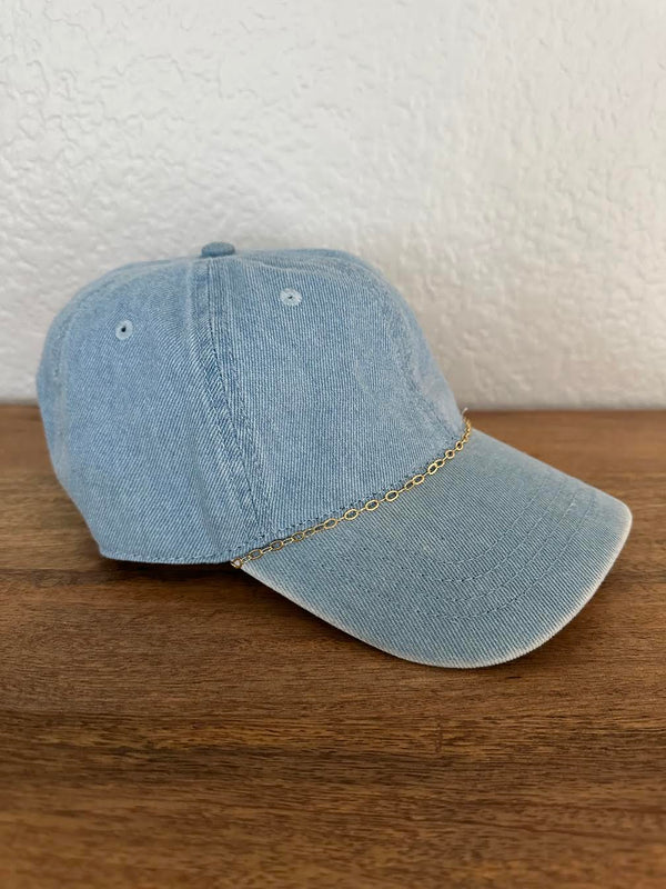 Gold Chain Dad Hat - Light Blue Denim