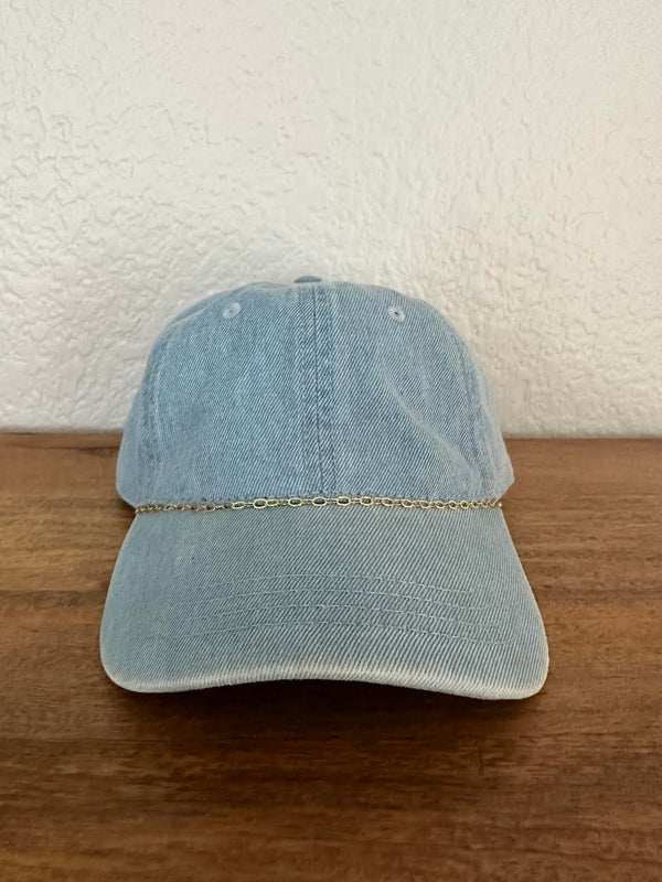 Gold Chain Dad Hat - Light Blue Denim