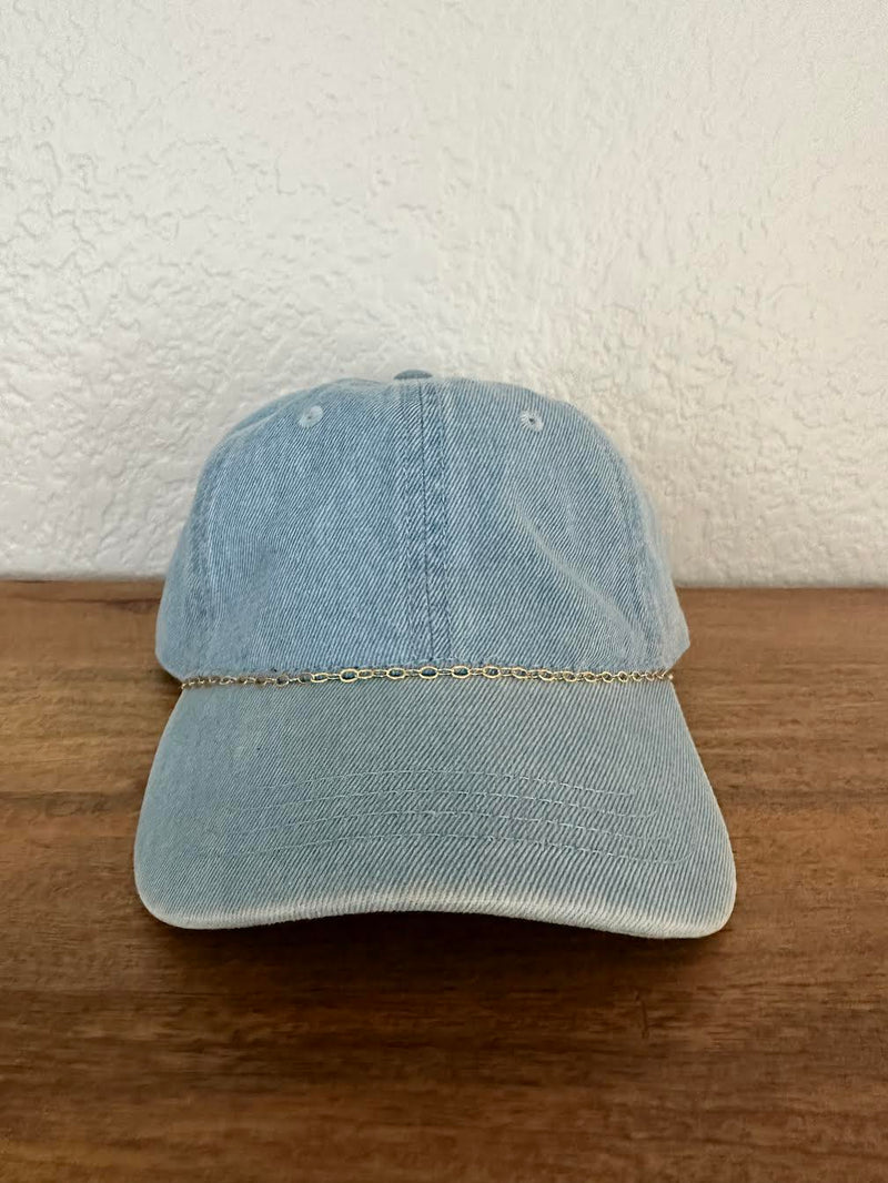 Gold Chain Dad Hat - Light Blue Denim