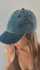 Gold Chain Dad Hat - Blue Denim