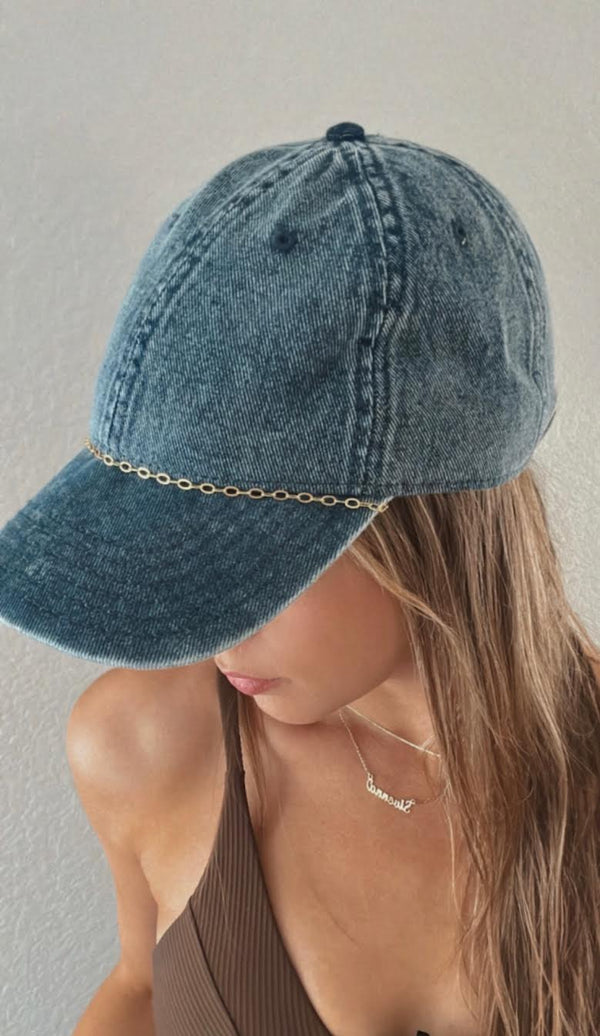 Gold Chain Dad Hat - Blue Denim