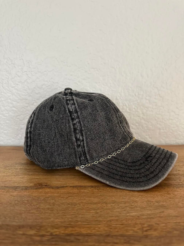 Gold Chain Dad Hat - Black Denim
