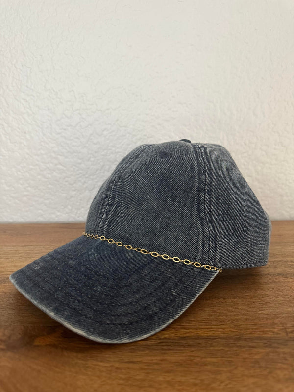 Gold Chain Dad Hat - Blue Denim